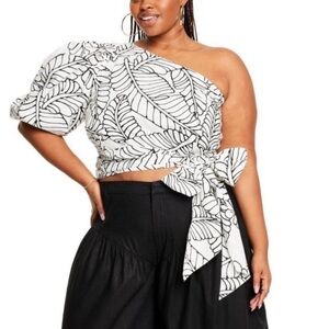 Fe Noel X Target Sketch Palm Leaf Print One Shoulder Top NWT